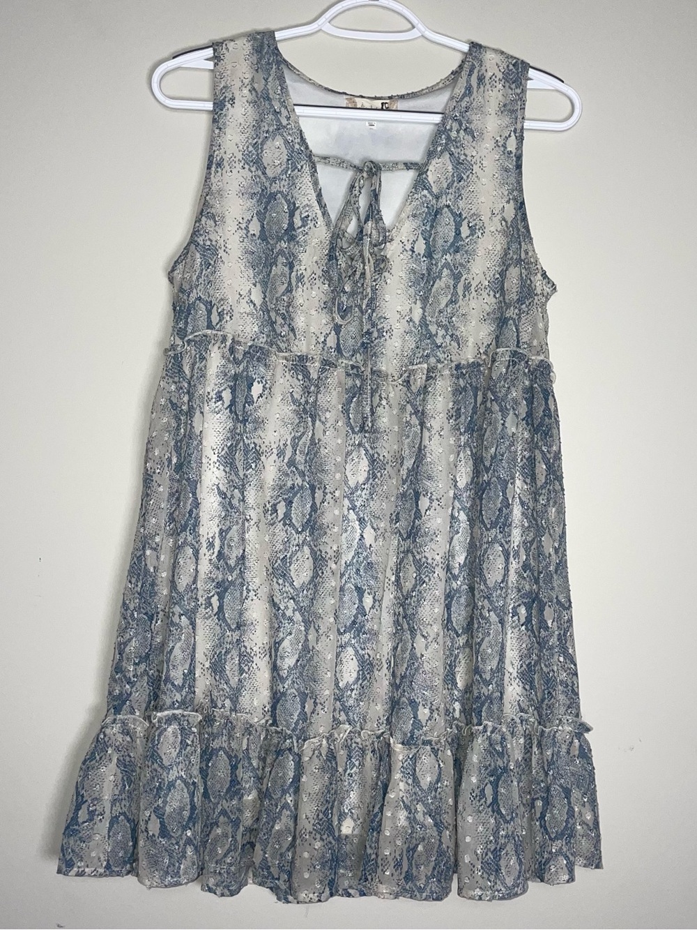 Altar’d State XS V Neck Tie Front Blue Snakeskin Pattern Mini Dress
